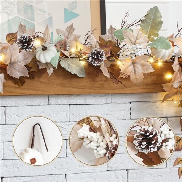 6Ft Lighted Fall Leaves Garland for Mantle Outdoor Home Door Table - Picture 3 of 8